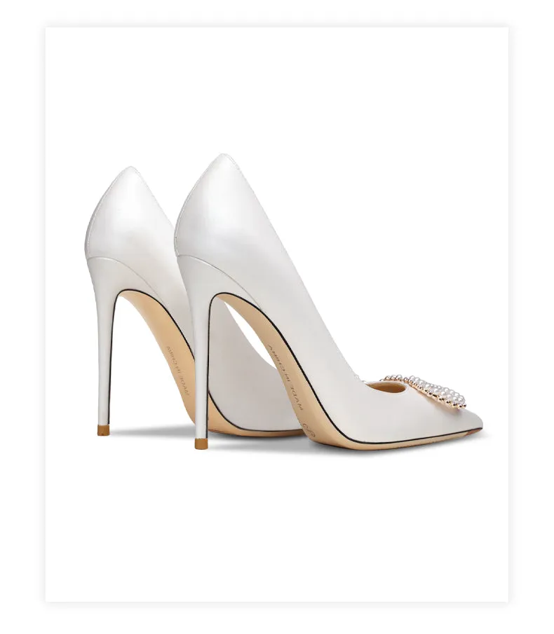 xiangtuibao New Spring Women For Fashion Pointed Toe Stiletto Pumps Sexy White String Bead Wedding Shoes High Heels Party Dress Shoes V