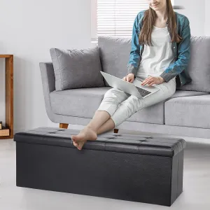ZENY™ 43 Inches Folding Storage Ottoman Bench Faux Leather Shoes Bench Footstool with Divider Toy Storage Chest Long Box for Living Room Bedroom Entryway, Black
