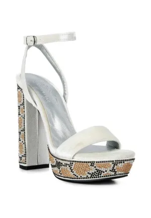 Zircon Diamante Studded High Block Heel Sandals